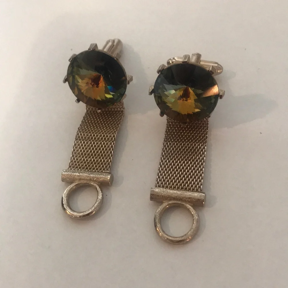 Gold Tone Dante Round  Borealis Rivoli Cuffs
